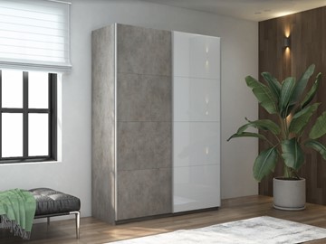 Шкаф 2-дверный Прайм (ДСП/Белое стекло) 1600x570x2300, бетон в Вологде - предосмотр 4
