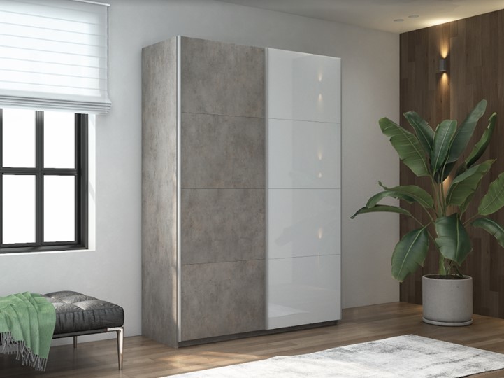 Шкаф 2-дверный Прайм (ДСП/Белое стекло) 1600x570x2300, бетон в Вологде - изображение 4