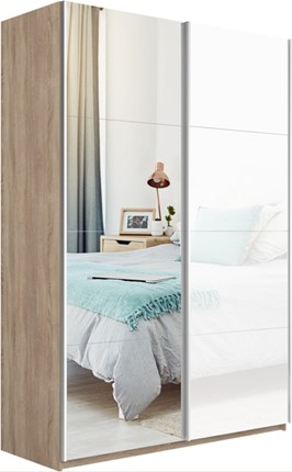 Шкаф Прайм (Зеркало/Белое стекло) 1400x570x2300, дуб сонома в Вологде - изображение