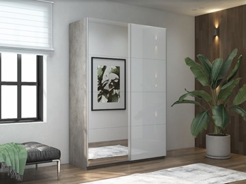 Шкаф 2-дверный Прайм (Зеркало/Белое стекло) 1600x570x2300, бетон в Вологде - предосмотр 5