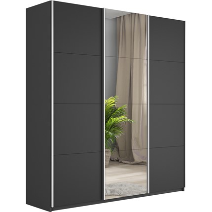 Шкаф 3-дверный Широкий Прайм (2 ДСП / Зеркало) 2400x570x2300,  Серый диамант в Вологде - изображение