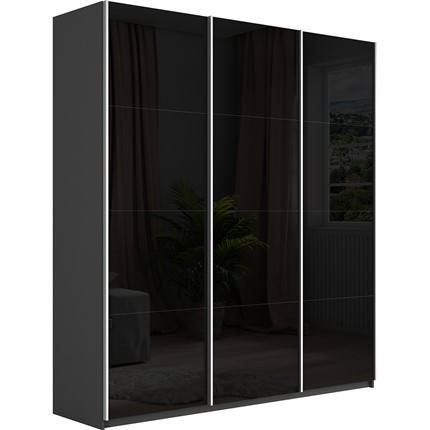 Шкаф-купе трехдверный Широкий Прайм (Черное стекло) 2400x570x2300,  Серый диамант в Вологде - изображение