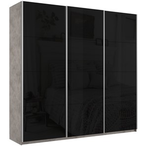 Шкаф 3-дверный Широкий Прайм (Черное стекло) 2400x570x2300, Бетон в Вологде - предосмотр