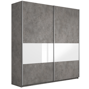 Шкаф 2-дверный Широкий Прайм (ДСП / Белое стекло) 2200x570x2300, Бетон в Вологде