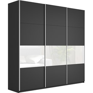 Шкаф 3-створчатый Широкий Прайм (ДСП / Белое стекло) 2400x570x2300, Серый диамант в Вологде - предосмотр