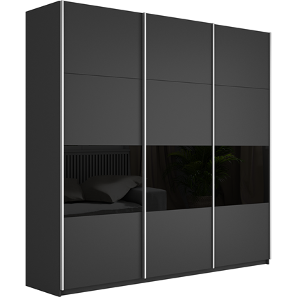 Шкаф Широкий Прайм (ДСП / Черное стекло) 2400x570x2300, Серый диамант в Вологде - изображение