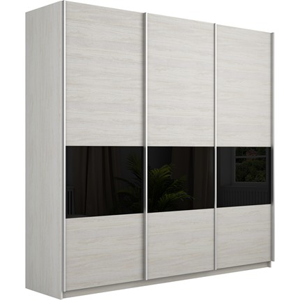 Шкаф 3-дверный Широкий Прайм (ДСП / Черное стекло) 2400x570x2300, Ясень Анкор светлый в Вологде - изображение
