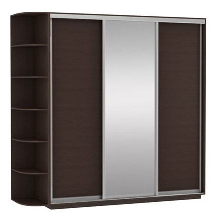 Шкаф 3-створчатый Экспресс (ДСП/Зеркало/ДСП) со стеллажом, 2400х600х2400, венге в Вологде - изображение