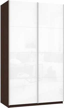 Шкаф 2-х дверный Прайм (Белое стекло/Белое стекло) 1400x570x2300, венге в Вологде - изображение
