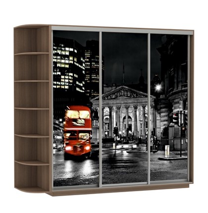 Шкаф 3-дверный Экспресс, со стеллажом, 2100х600х2400, Ночной Лондон/шимо темный в Вологде - изображение