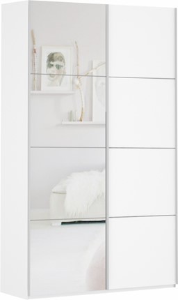 Шкаф 2-створчатый Прайм (ДСП/Зеркало) 1200x570x2300, белый снег в Вологде - изображение