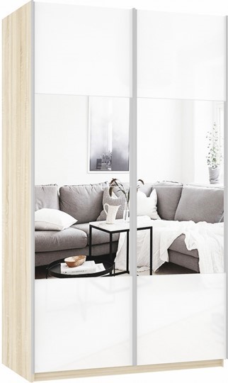 Шкаф Прайм (Зеркало/Белое стекло) 1400x570x2300, дуб сонома в Вологде - изображение 2