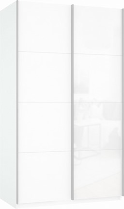 Шкаф-купе 2-х дверный Прайм (ДСП/Белое стекло) 1400x570x2300, белый снег в Вологде - изображение