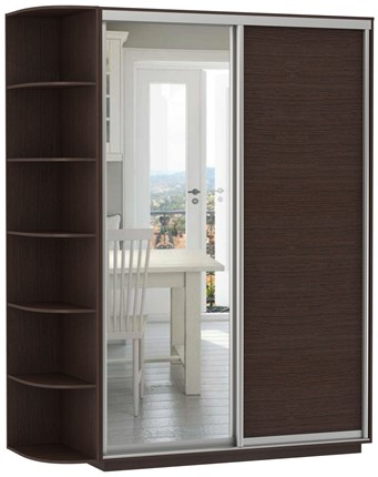 Шкаф 2-дверный Экспресс (ДСП/Зеркало), со стеллажом 1700х600х2400, венге в Вологде - изображение