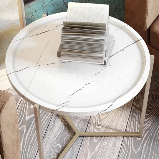 Журнальный столик Бруно, белый мрамор/титан в Вологде - изображение 3