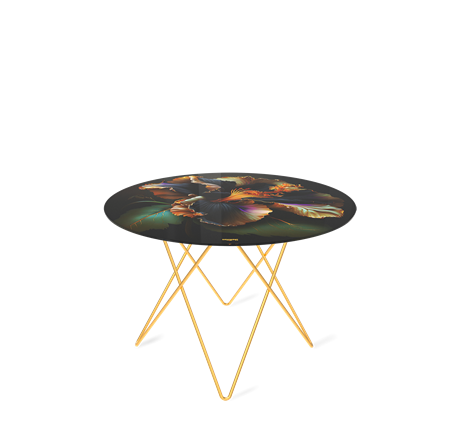 Круглый столик SHT-TU37 / SHT-TT32 60 стекло/МДФ (ночной цветок/золото) в Вологде - изображение