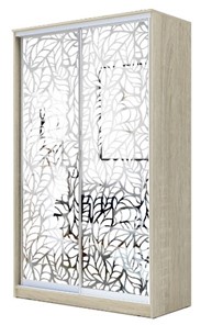 Шкаф 2-х створчатый 2200х1682х620 два зеркала, "Листья" ХИТ 22-17-66-17 Дуб Сонома в Вологде - предосмотр