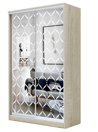 Шкаф 2-х дверный 2400х1200х620 два зеркала, "Сетка" ХИТ 24-12-66-16 Дуб Сонома в Вологде - изображение
