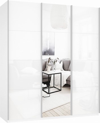 Шкаф 3-х дверный Прайм (Белое стекло/Зеркало/Белое стекло) 2100x570x2300, белый снег в Вологде - изображение
