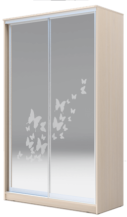 Шкаф 2-х дверный 2200х1500х620 два зеркала, "Бабочки" ХИТ 22-15-66-05 Дуб Млечный в Вологде - изображение