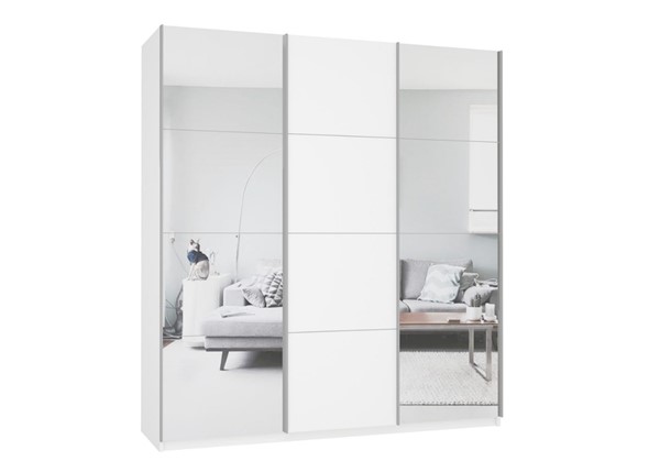Шкаф 3-х створчатый Прайм (Зеркало/ДСП/Зеркало) 1800x570x2300, белый снег в Вологде - изображение