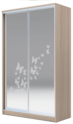 Шкаф 2-х дверный 2200х1362х420 два зеркала, "Бабочки" ХИТ 22-4-14-66-05 Ясень Шимо Светлый в Вологде - изображение
