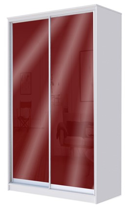 Шкаф 2-х дверный 2200х1362х620 с цветным стеклом ХИТ 22-14-22, Бургунд 312, Белый в Вологде - изображение