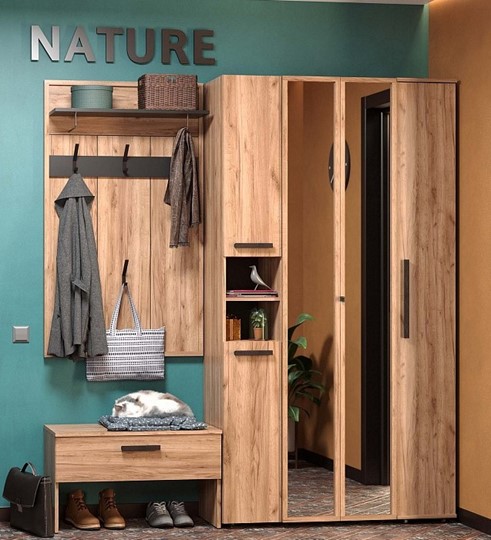 Шкаф для одежды Nature 87, фасад зеркало, Дуб табачный Craft-Черный в Вологде - изображение 5