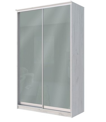 Шкаф 2-х створчатый Хит-22-12-22 с цветным стеклом, средне-серый 074, Дуб крафт белый в Вологде - изображение