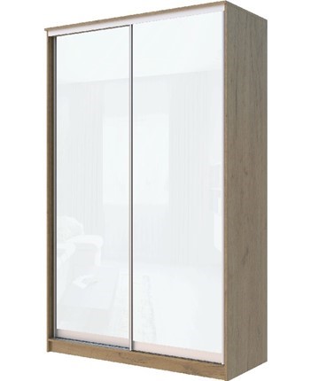 Шкаф 2-х дверный Хит-22-14-22 с цветным стеклом, белое №10, Дуб крафт золотой в Вологде - изображение