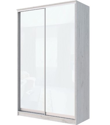 Шкаф 2-х створчатый Хит-22-17-22 с цветным стеклом, белое №10, Дуб крафт белый в Вологде - изображение