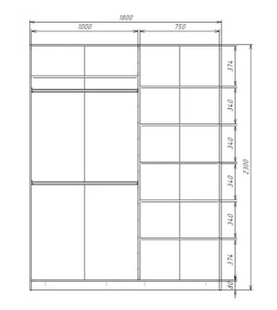 Шкаф 2-х створчатый MAX МШ-23-6-18-11, Профиль Черный/Цвет Венге в Вологде - изображение 2