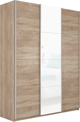 Шкаф 3-х створчатый Прайм (ДСП/Белое стекло/ДСП) 2100x570x2300, дуб сонома в Вологде - изображение