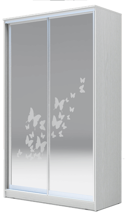 Шкаф 2-х створчатый 2400х1500х420 два зеркала, "Бабочки" ХИТ 24-4-15-66-05 Белая шагрень в Вологде - изображение
