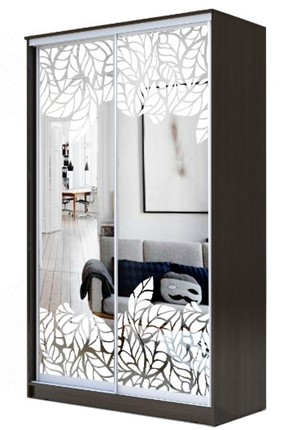 Шкаф 2200х1682х620 два зеркала, "Лист малый" ХИТ 22-17-66-18 Венге в Вологде - изображение