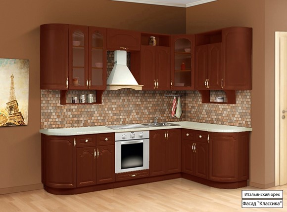 Угловой кухонный гарнитур Классика 2700х1500, цвет Итальянский орех в Вологде - изображение