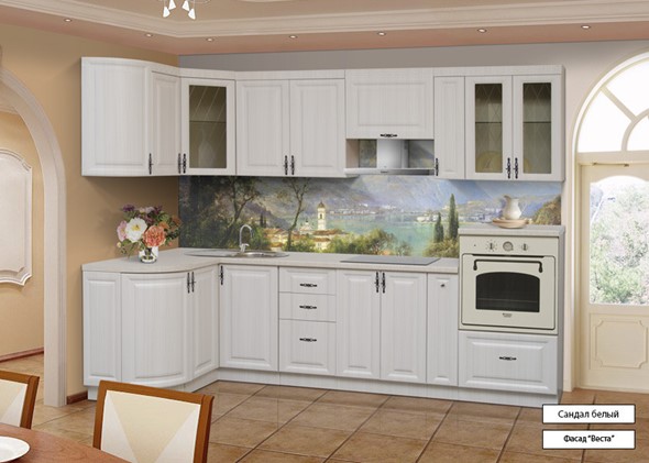 Угловой кухонный гарнитур Веста 1330х2800, цвет Сандал белый в Вологде - изображение
