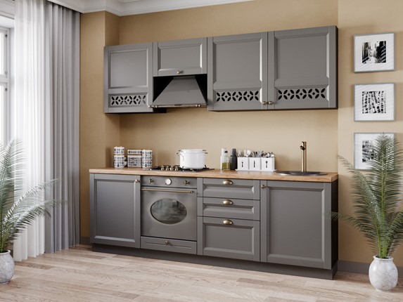Модульный кухонный гарнитур Амели-3 2400, Чёрный/Оникс серый в Вологде - изображение