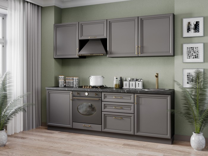 Гарнитур на кухню Джелатто 2400, Чёрный/Оникс серый в Вологде - изображение