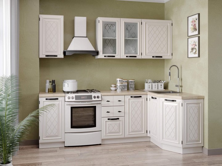 Гарнитур на кухню Марина 2400 угловой №1(Белый/Алебастр) в Вологде - изображение