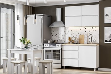 Готовый кухонный гарнитур Токио 1200, белый текстурный/белый текстурный/тростник в Вологде - предосмотр