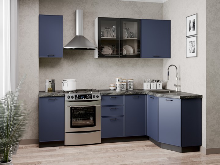 Кухня угловая 2400 Индиго, Белый/Темно-синий в Вологде - изображение