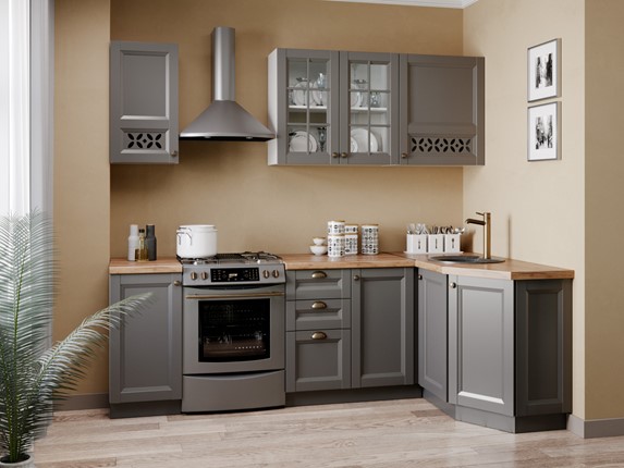 Гарнитур кухонный угловой Амели-3 2400, Белый/Оникс серый в Вологде - изображение
