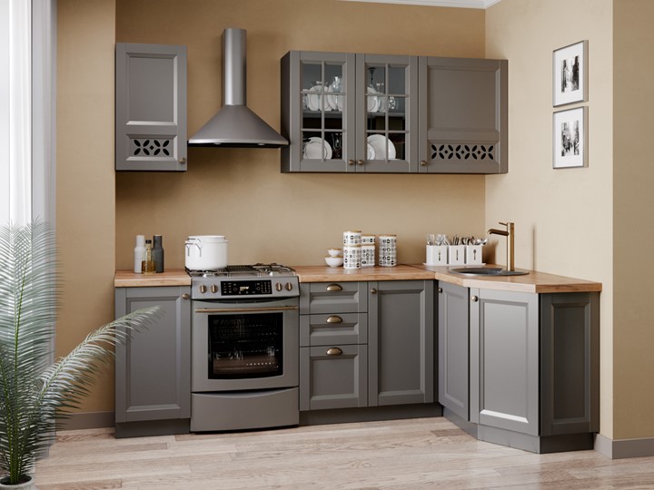 Модульный кухонный гарнитур угловой Амели-3 2400, Чёрный/Оникс серый в Вологде - изображение