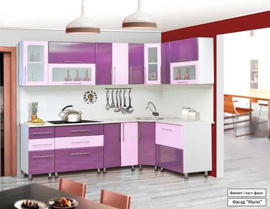 Модульная кухня Мыло 224 2600х1600, цвет Фиолет/Пастель фиолет в Вологде - изображение