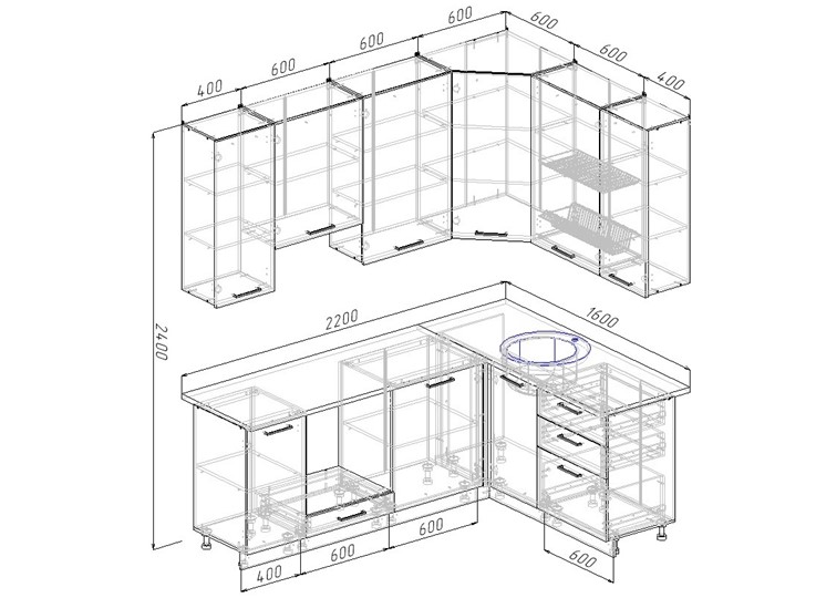 Кухонный угловой гарнитур Дели-2200х1600 в Вологде - изображение 1