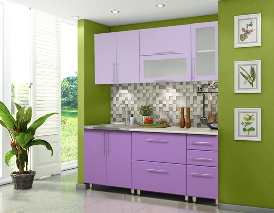 Модульный кухонный гарнитур Мыло 224 2000х718, цвет Фиолет/Пастель фиолет в Вологде - изображение