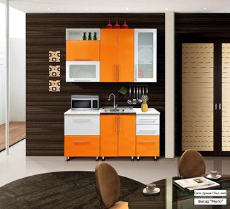 Гарнитур на кухню Мыло 224 1600х718, цвет Оранжевый/Белый металлик в Вологде - предосмотр