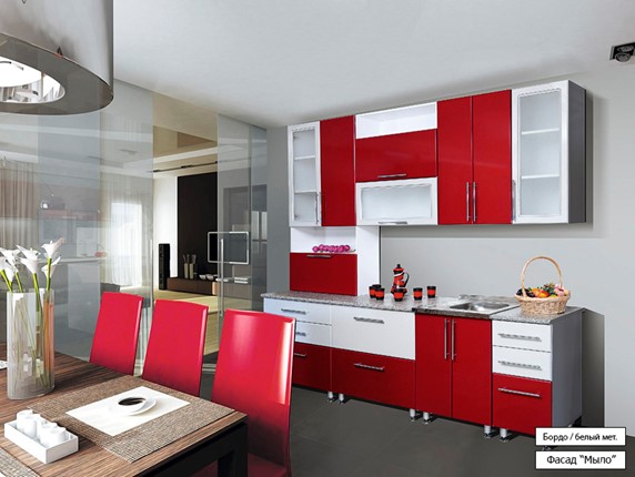 Модульный кухонный гарнитур Мыло 224 2600, цвет Бордо/Белый металлик в Вологде - изображение