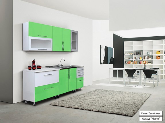 Кухонный гарнитур Мыло 224 2000х718, цвет Салат/Белый металлик в Вологде - изображение